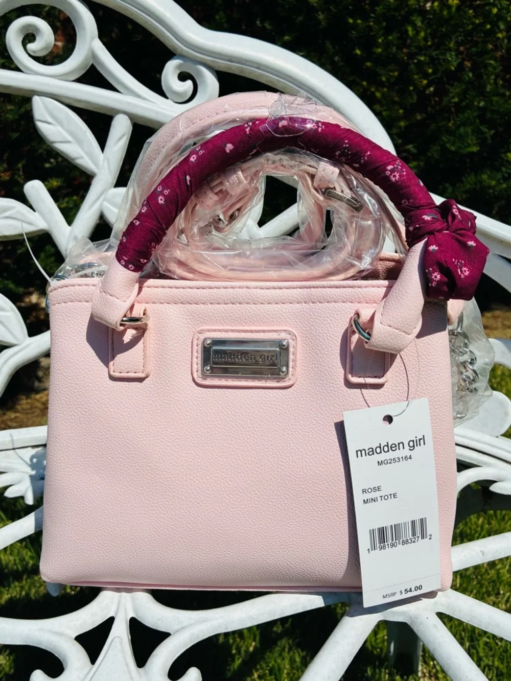 NWT!! Madden Girl Zipper Mini Blush Pink Tote Satchel with Floral Scarf Accent